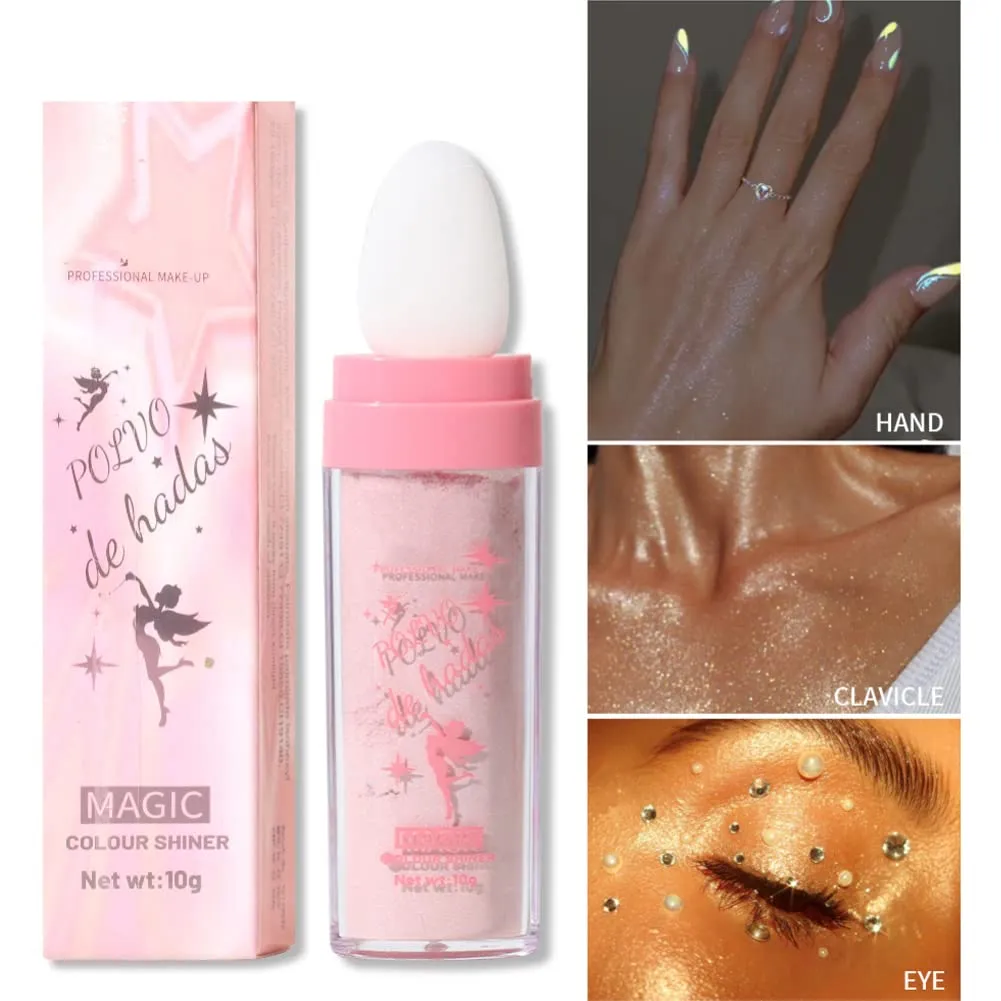 Polvo De Hadas Fairy Highlight Patting Powder Face Highlighter Stick Body Brightens Face Powder Blusher Eyes Lips Hair Shimmer Makeup (6 Colors Set)
