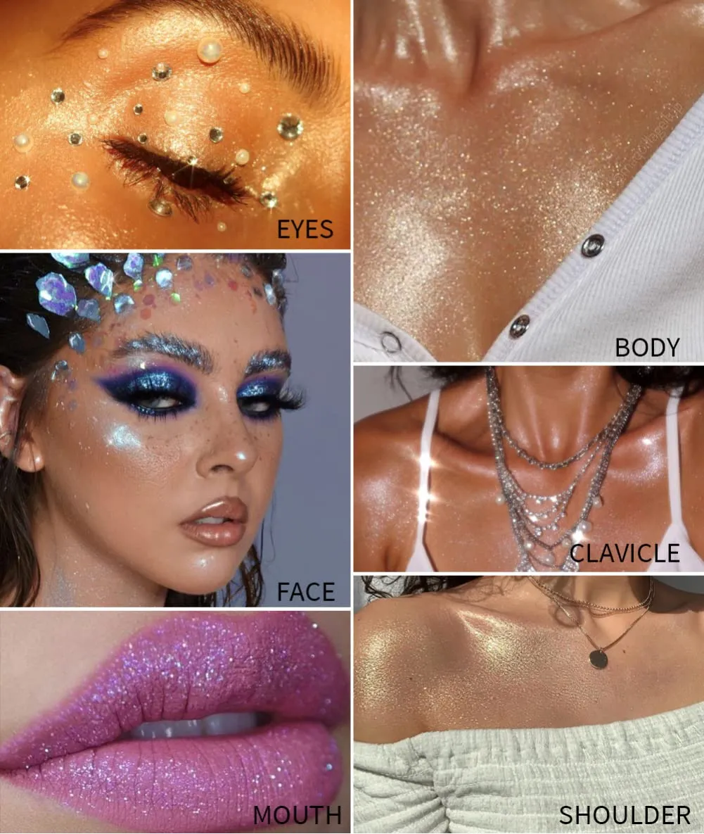 Polvo De Hadas Fairy Highlight Patting Powder Face Highlighter Stick Body Brightens Face Powder Blusher Eyes Lips Hair Shimmer Makeup (6 Colors Set)