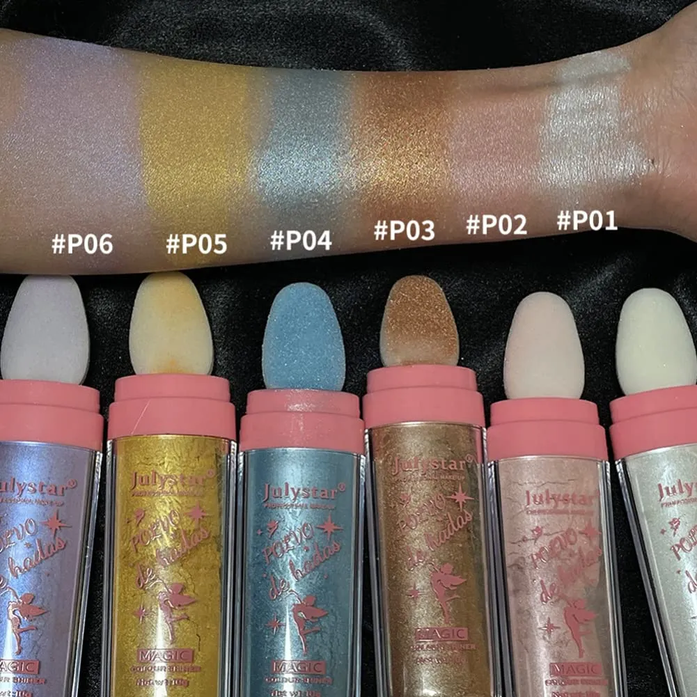 Polvo De Hadas Fairy Highlight Patting Powder Face Highlighter Stick Body Brightens Face Powder Blusher Eyes Lips Hair Shimmer Makeup (6 Colors Set)