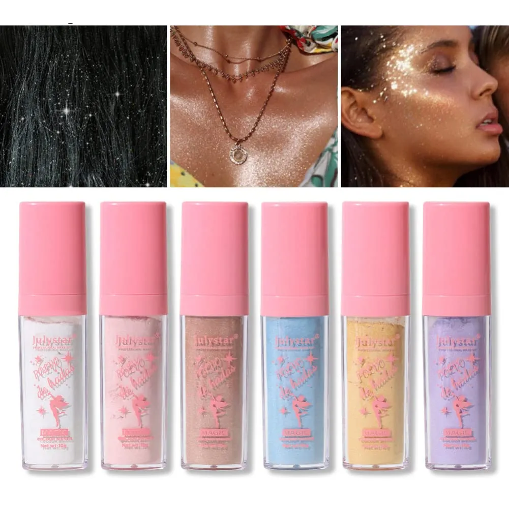 Polvo De Hadas Fairy Highlight Patting Powder Face Highlighter Stick Body Brightens Face Powder Blusher Eyes Lips Hair Shimmer Makeup (6 Colors Set)