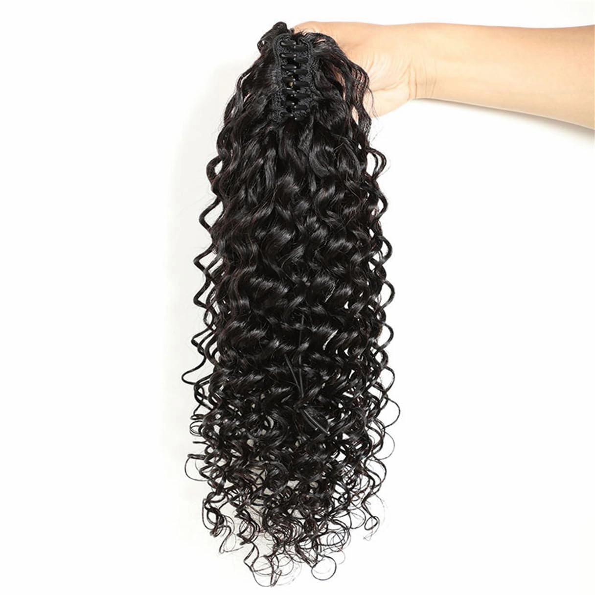Ponytail Extensions Claw 10" Deep Wave Curly Clip Hairpiece One Piece A Jaw Short Pony Tails for Women Natural Black Human Hair