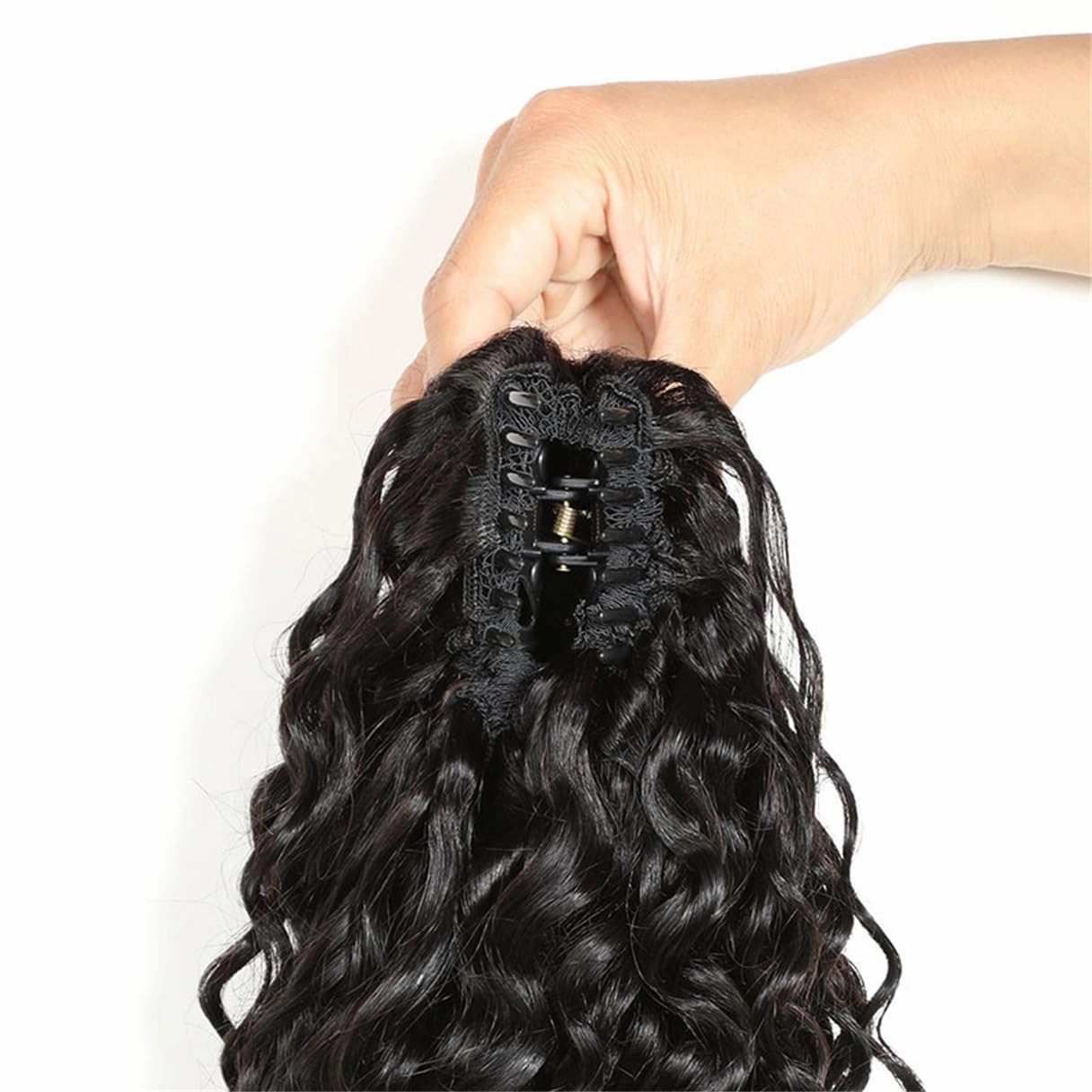 Ponytail Extensions Claw 10" Deep Wave Curly Clip Hairpiece One Piece A Jaw Short Pony Tails for Women Natural Black Human Hair