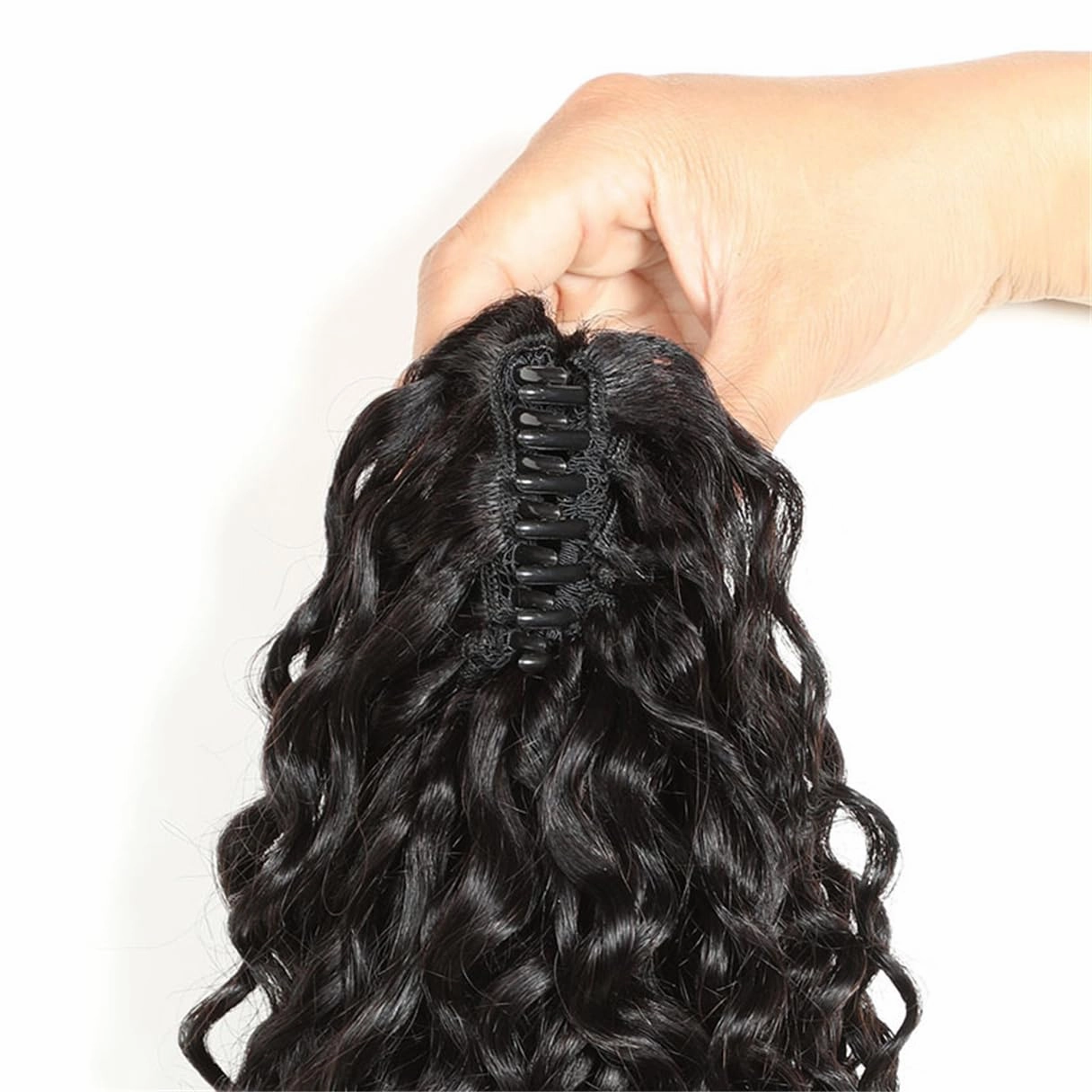 Ponytail Extensions Claw 10" Deep Wave Curly Clip Hairpiece One Piece A Jaw Short Pony Tails for Women Natural Black Human Hair