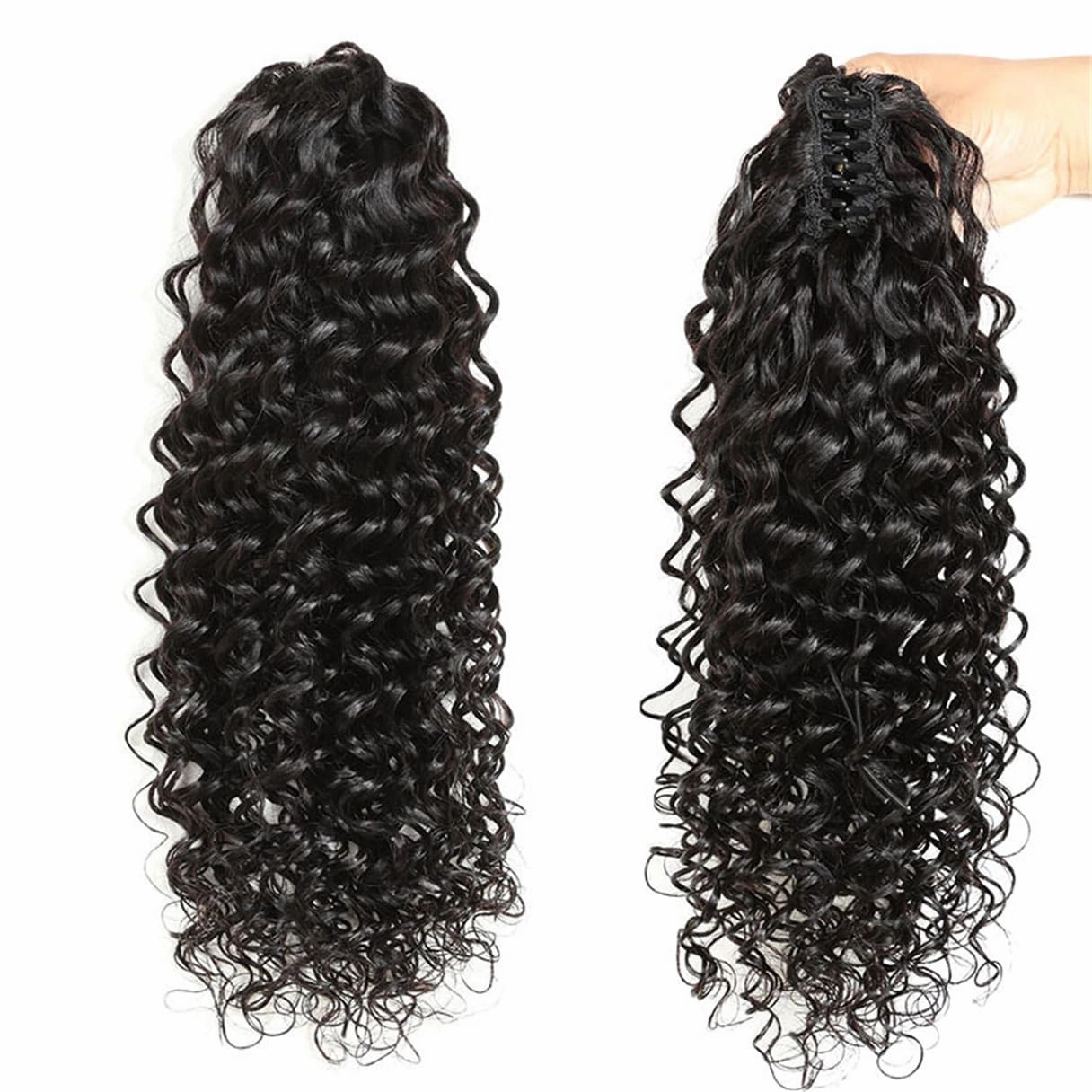 Ponytail Extensions Claw 10" Deep Wave Curly Clip Hairpiece One Piece A Jaw Short Pony Tails for Women Natural Black Human Hair