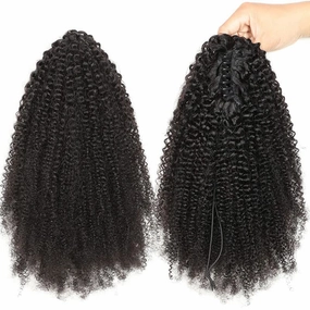 Ponytail Extensions Claw 14"Afro curly 4B-4C Clip Hairpiece One Piece A Jaw Medium Length Pony Tails for Women Natural Black Human Hair