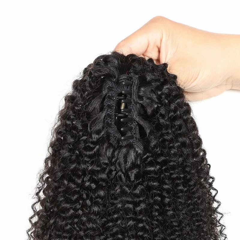 Ponytail Extensions Claw 14"Afro curly 4B-4C Clip Hairpiece One Piece A Jaw Medium Length Pony Tails for Women Natural Black Human Hair