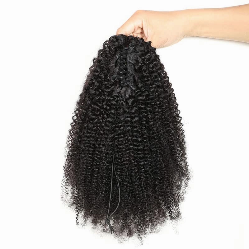 Ponytail Extensions Claw 14"Afro curly 4B-4C Clip Hairpiece One Piece A Jaw Medium Length Pony Tails for Women Natural Black Human Hair