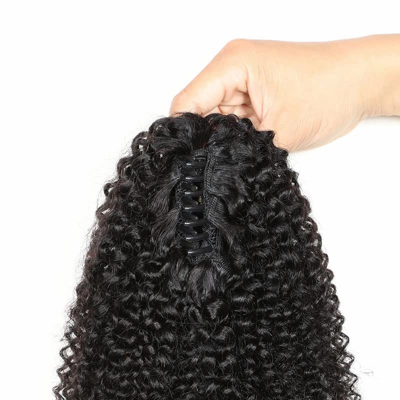 Ponytail Extensions Claw 14"Afro curly 4B-4C Clip Hairpiece One Piece A Jaw Medium Length Pony Tails for Women Natural Black Human Hair