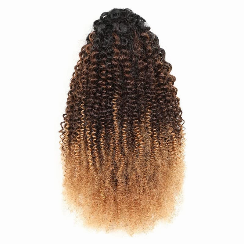 Ponytail Extensions Claw 14"Afro curly 4B-4C Clip Hairpiece One Piece A Jaw Medium Length Pony Tails for Women Ombre Human Hair T1B/4/27 Natural Black to Medium Brown to Dark Blonde
