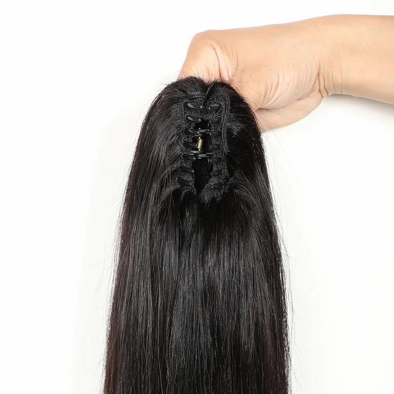 Ponytail Extensions Claw 8" Straight Clip Hairpiece One Piece A Jaw Short Pony Tails for Women Natural Black Human Hair