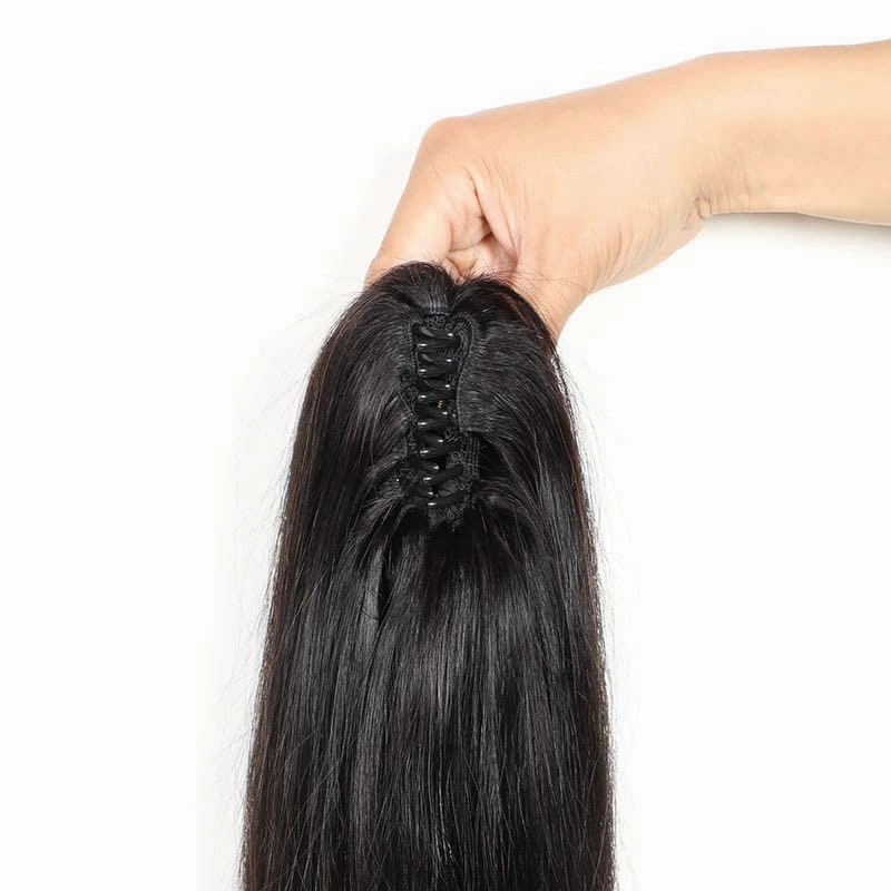 Ponytail Extensions Claw 8" Straight Clip Hairpiece One Piece A Jaw Short Pony Tails for Women Natural Black Human Hair