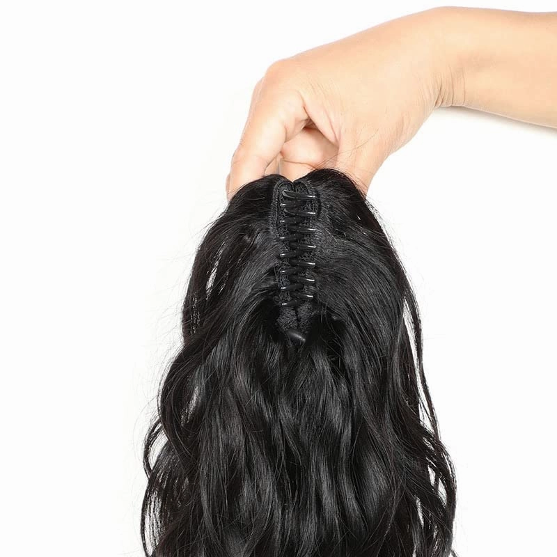 Ponytail Extensions Claw 8" Wavy Clip Hairpiece One Piece A Jaw Short Pony Tails for Women Natural Black Brazilian Body Wave Human Hair