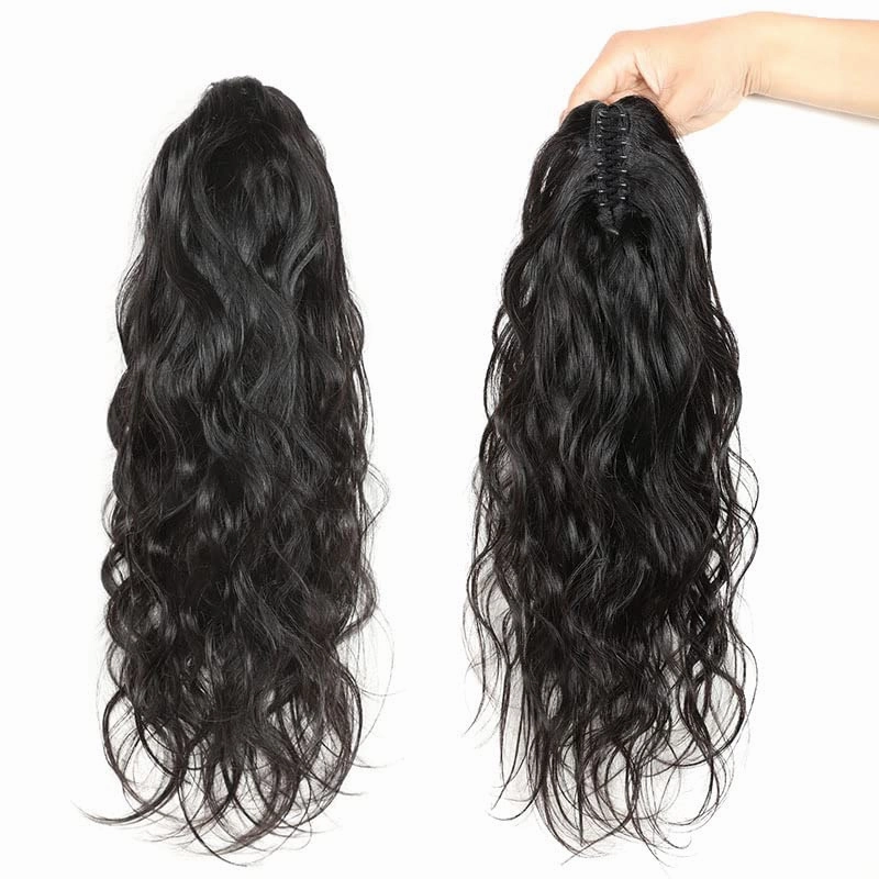 Ponytail Extensions Claw 8" Wavy Clip Hairpiece One Piece A Jaw Short Pony Tails for Women Natural Black Brazilian Body Wave Human Hair