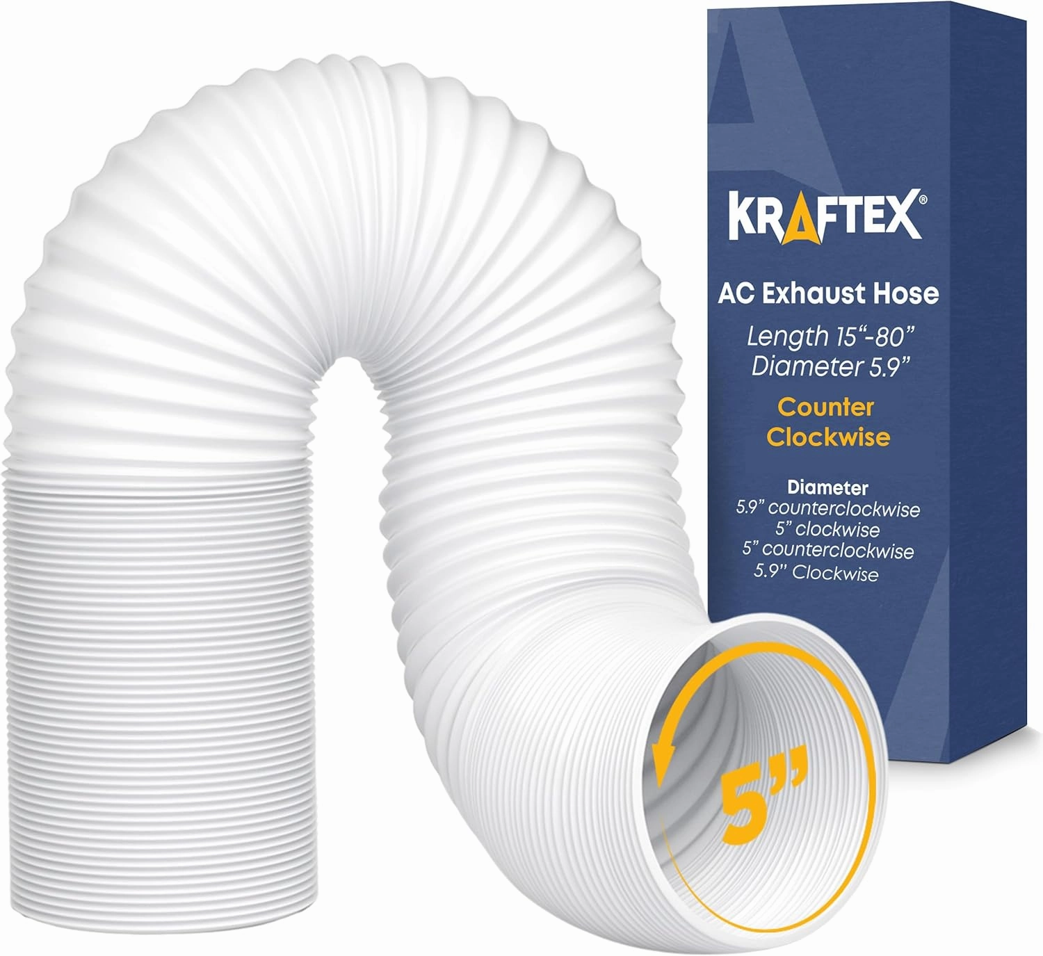 Portable Air Conditioner Hose - AC Hose with 5" Diameter, Anti-Clockwise Thread & Length up to 80" - Exhaust Hose for Portable Air Conditioner Vent Compatible with Delonghi & LG Air Conditioner Parts