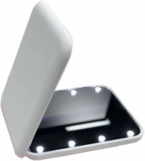 Portable Handheld Folding Makeup Mirror, LED Light with 8 LED Beads Magnified Twice by A Mirror,White