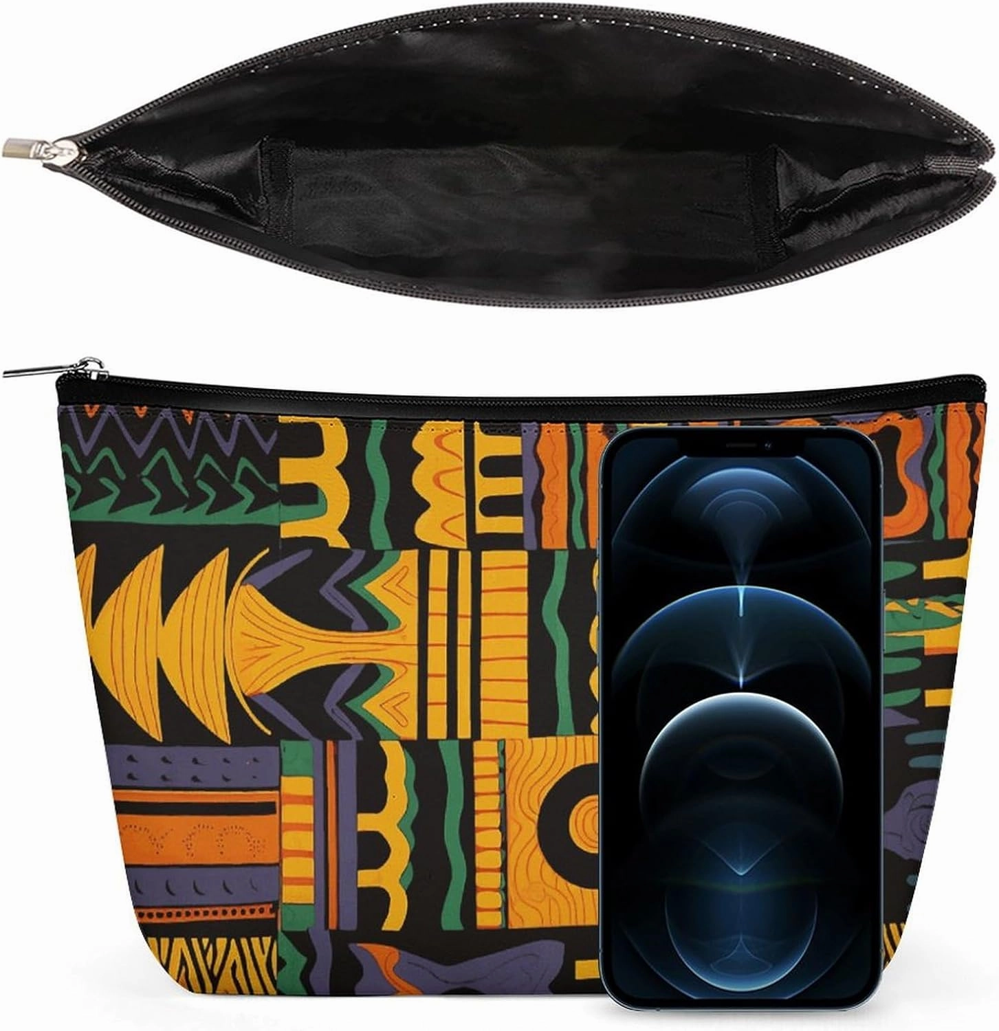 Portable Small Cosmetic Bag Cute Travel Makeup Bag African Ethnic Pattern Waterproof Toiletry Bag for Women