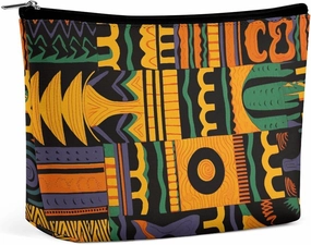 Portable Small Cosmetic Bag Cute Travel Makeup Bag African Ethnic Pattern Waterproof Toiletry Bag for Women
