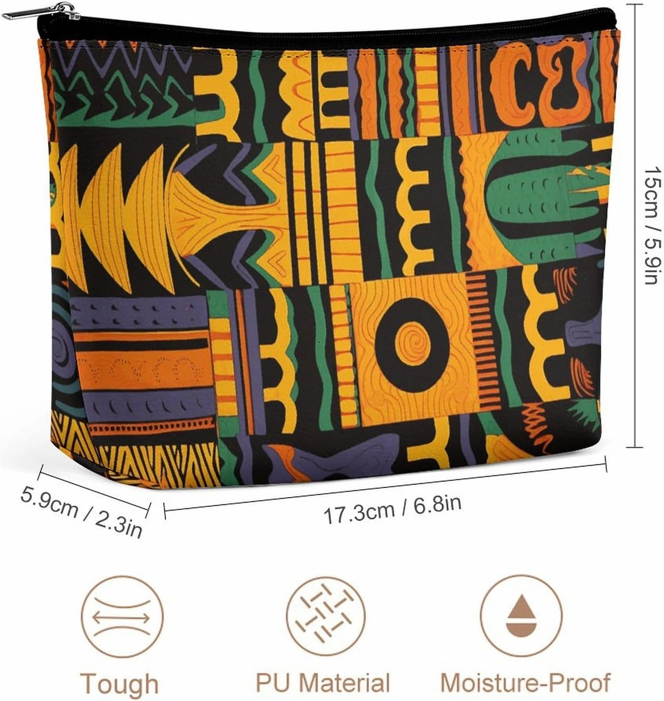 Portable Small Cosmetic Bag Cute Travel Makeup Bag African Ethnic Pattern Waterproof Toiletry Bag for Women