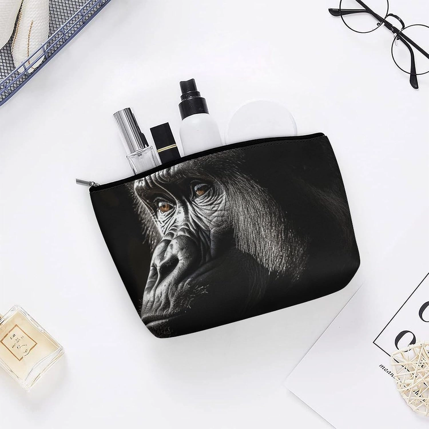 Portable Small Cosmetic Bag Cute Travel Makeup Bag An Adult Gorilla Waterproof Toiletry Bag for Women