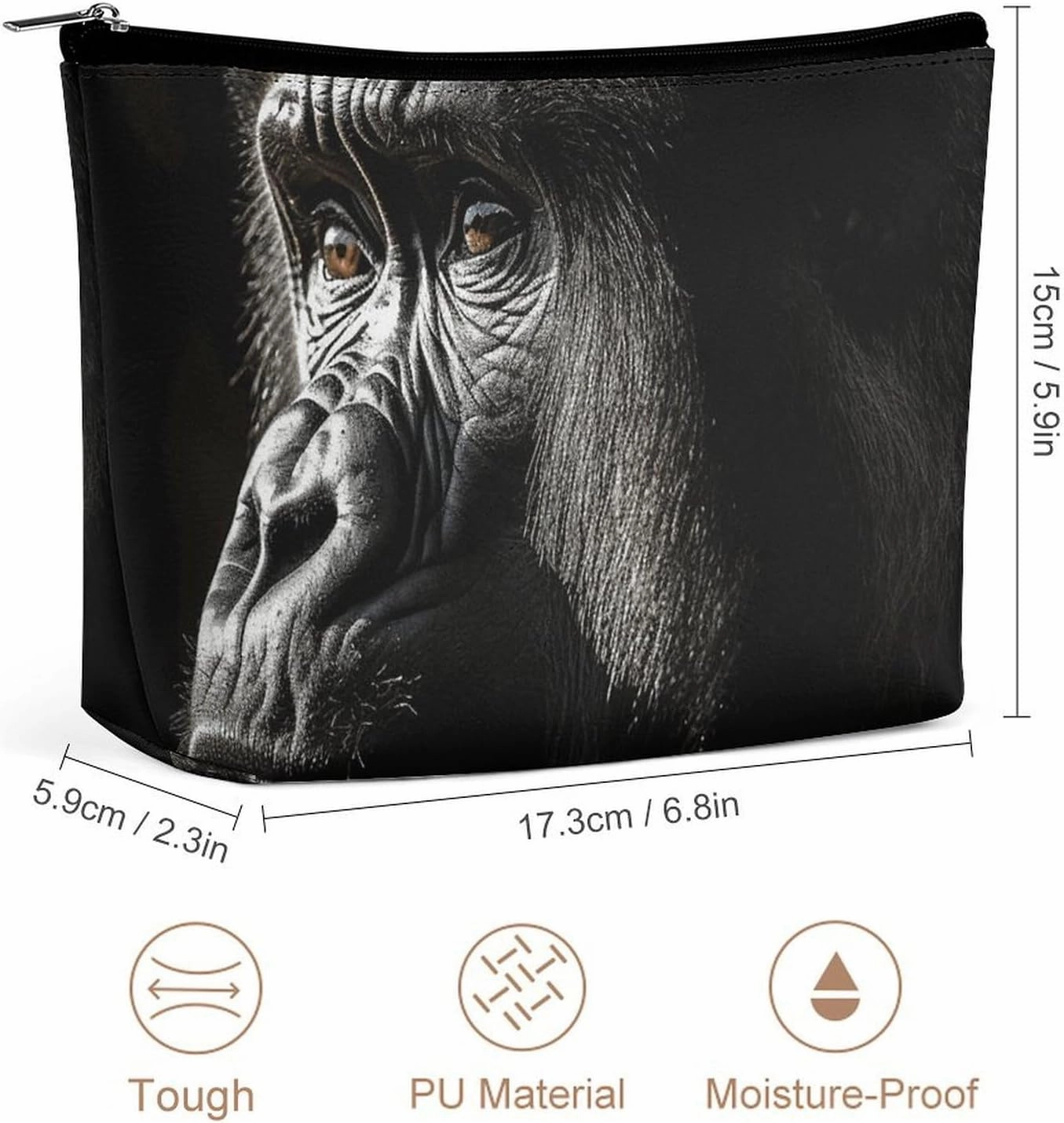 Portable Small Cosmetic Bag Cute Travel Makeup Bag An Adult Gorilla Waterproof Toiletry Bag for Women