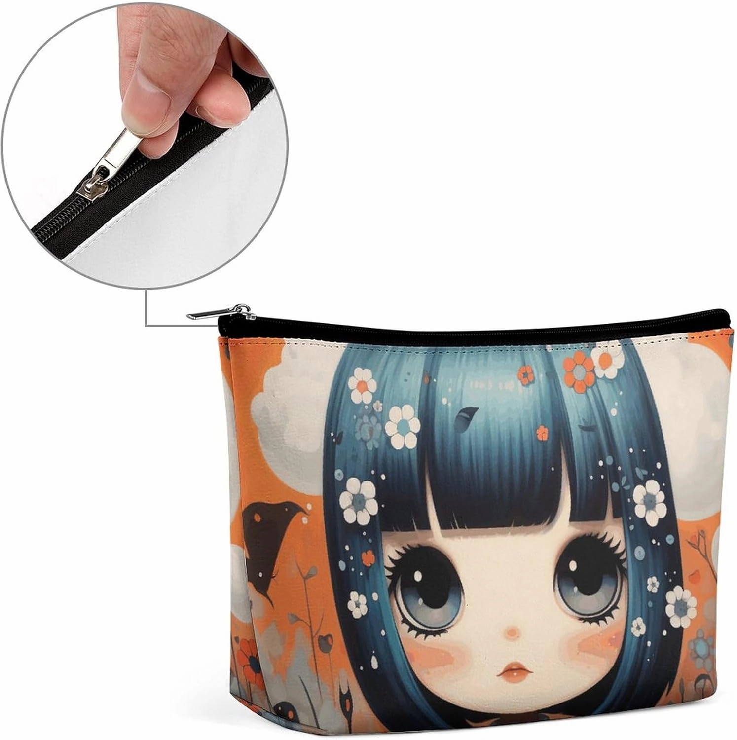 Portable Small Cosmetic Bag Cute Travel Makeup Bag Anime Pictures Waterproof Toiletry Bag for Women
