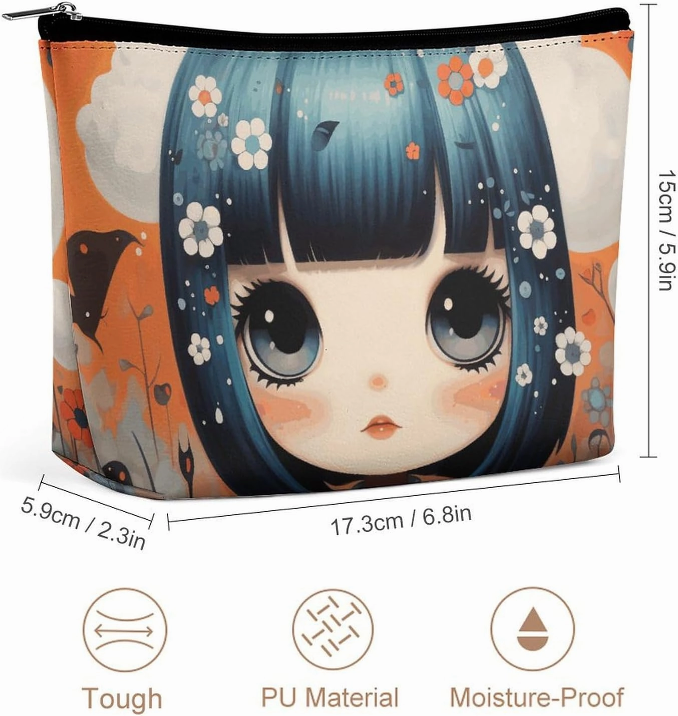 Portable Small Cosmetic Bag Cute Travel Makeup Bag Anime Pictures Waterproof Toiletry Bag for Women