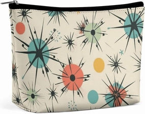 Portable Small Cosmetic Bag Cute Travel Makeup Bag Atomic Stars Retro Pattern Waterproof Toiletry Bag for Women