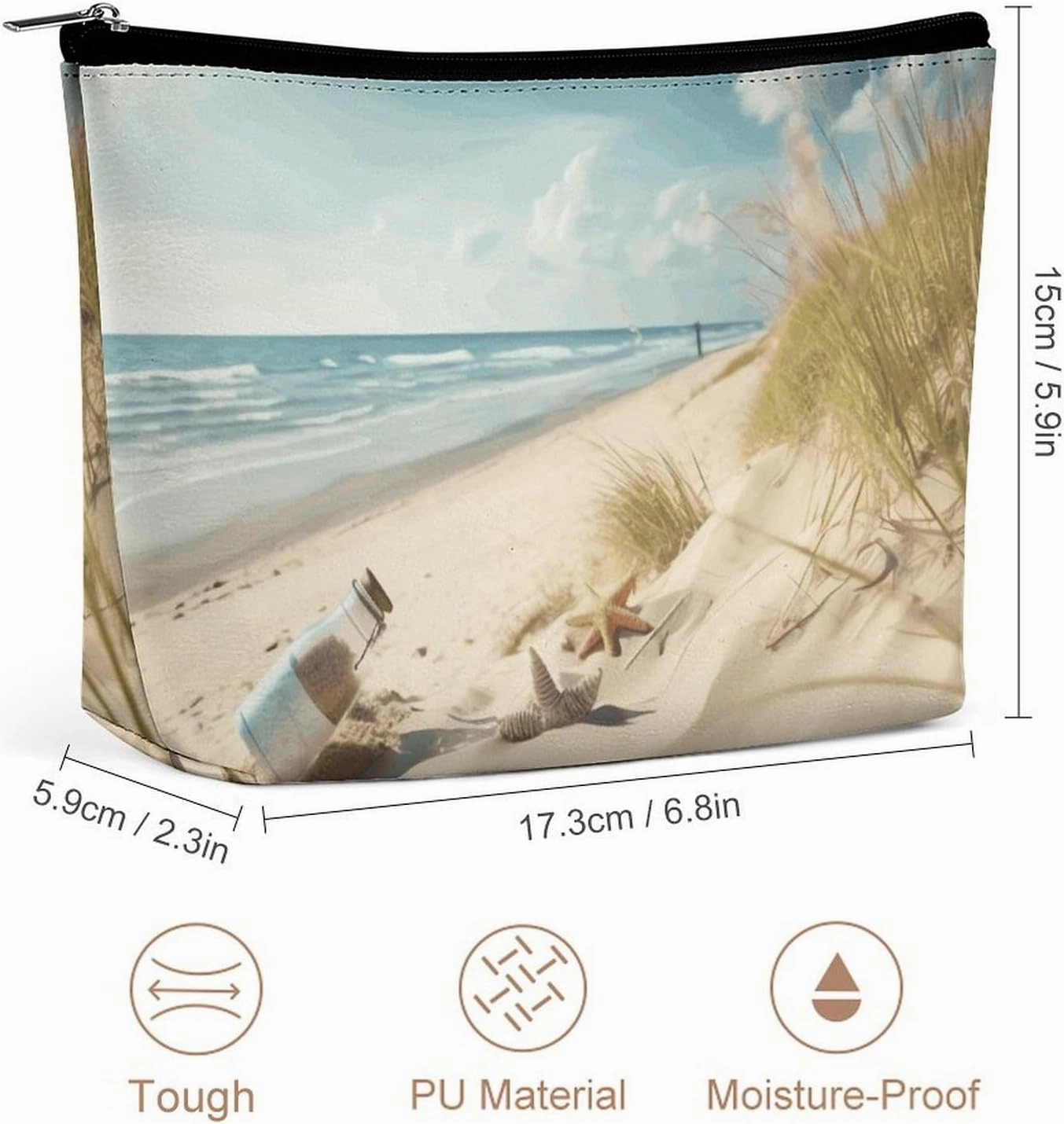 Portable Small Cosmetic Bag Cute Travel Makeup Bag Beach Seaside Waterproof Toiletry Bag for Women
