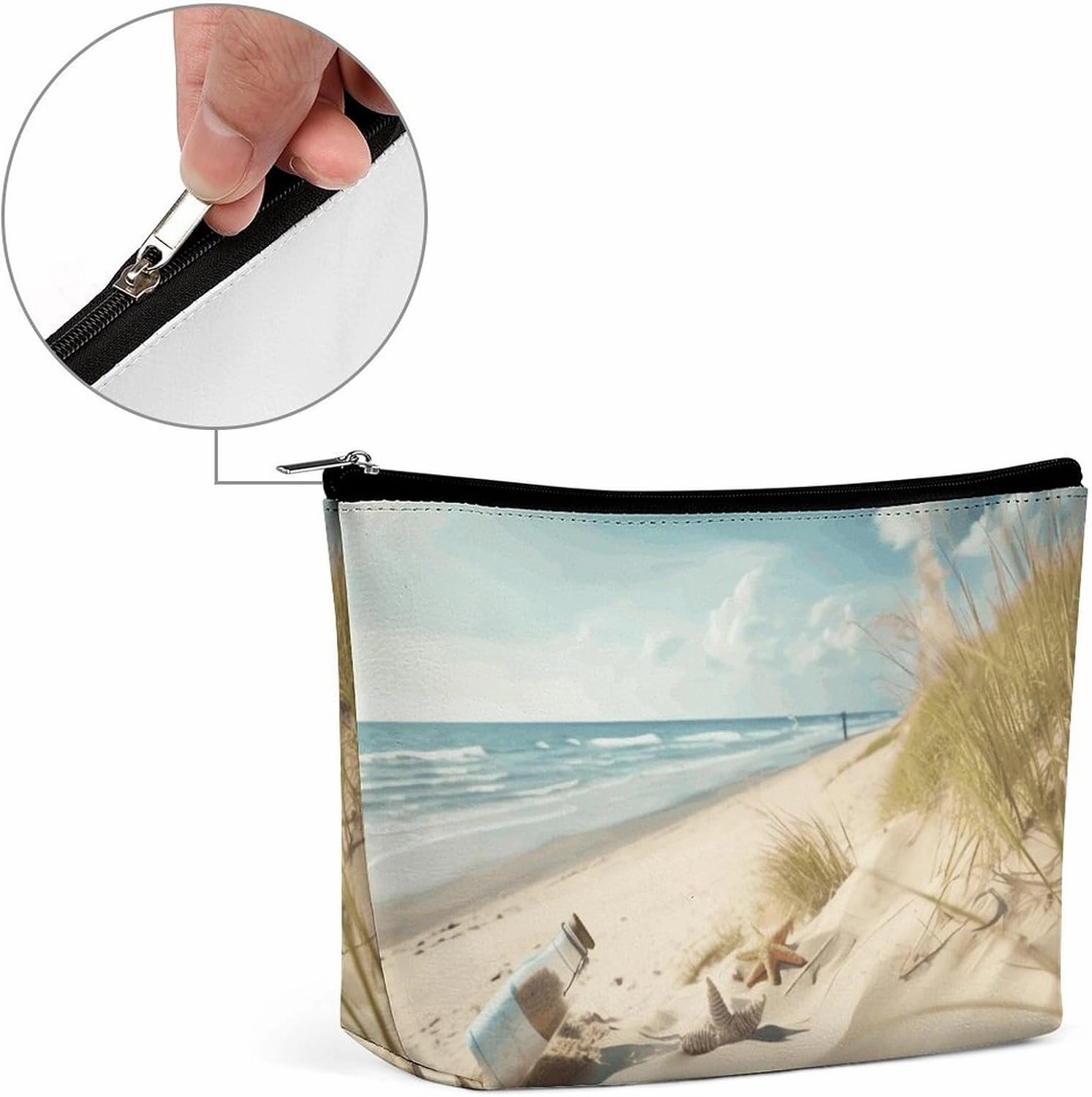 Portable Small Cosmetic Bag Cute Travel Makeup Bag Beach Seaside Waterproof Toiletry Bag for Women