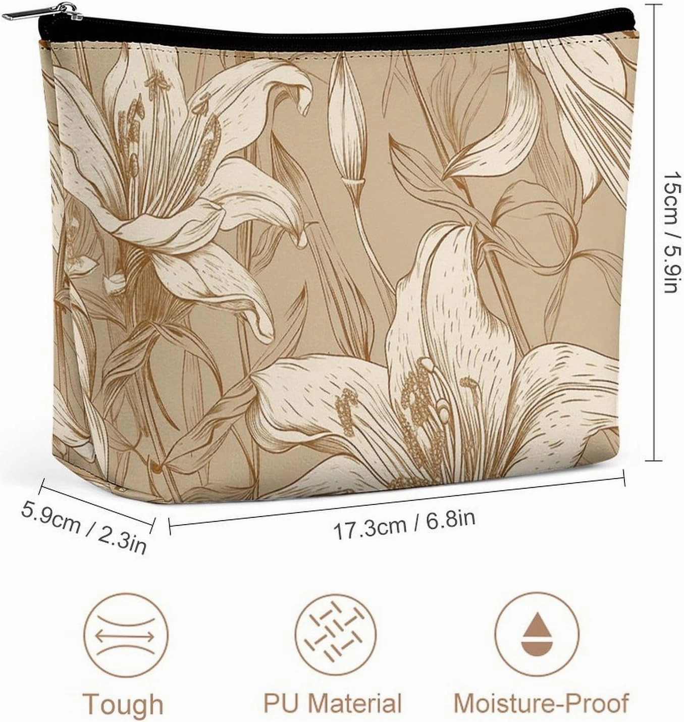 Portable Small Cosmetic Bag Cute Travel Makeup Bag Beige Line Drawing Waterproof Toiletry Bag for Women