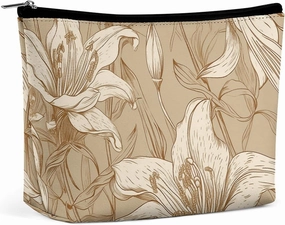 Portable Small Cosmetic Bag Cute Travel Makeup Bag Beige Line Drawing Waterproof Toiletry Bag for Women