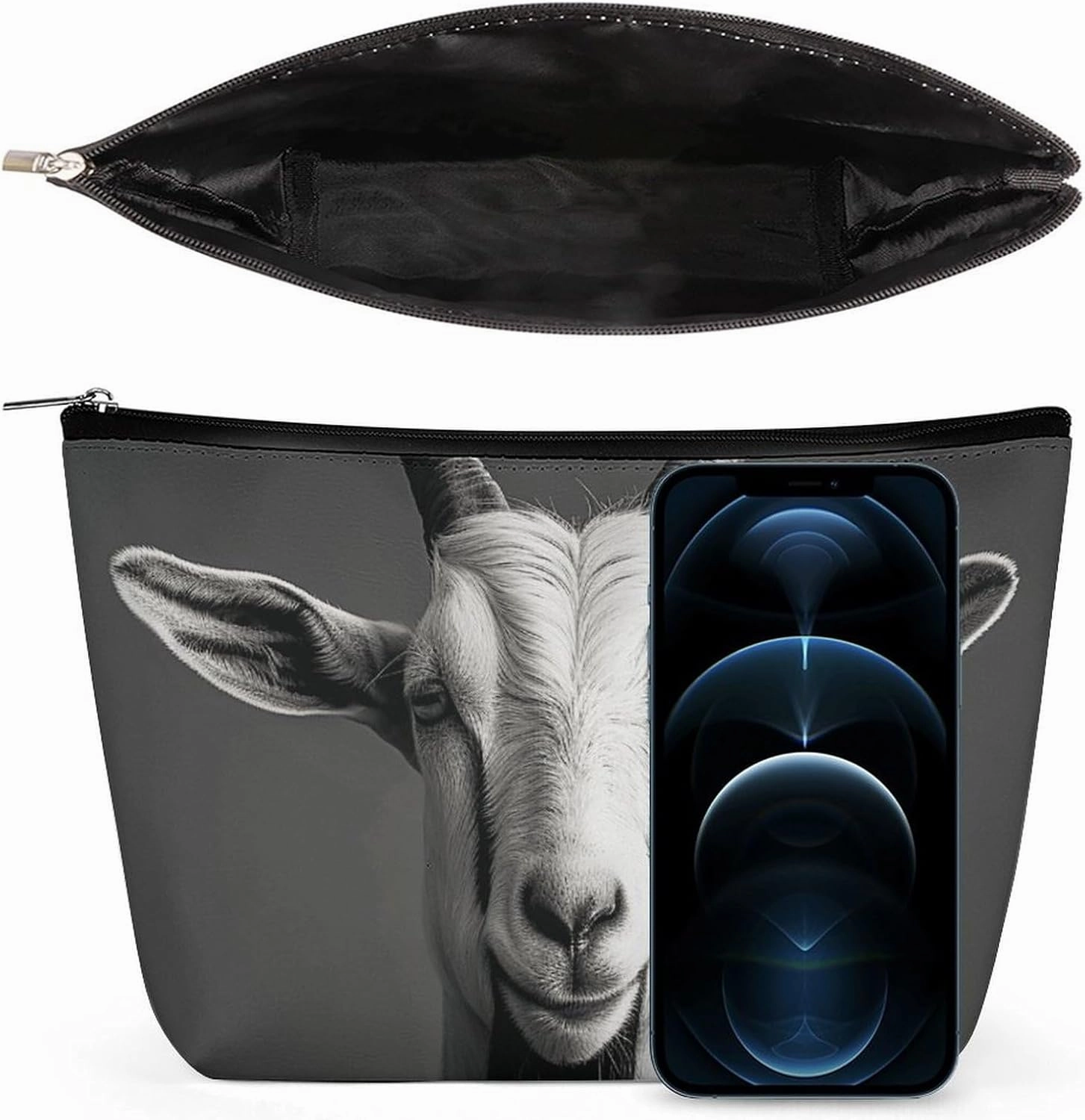 Portable Small Cosmetic Bag Cute Travel Makeup Bag Black And White Goat Waterproof Toiletry Bag for Women