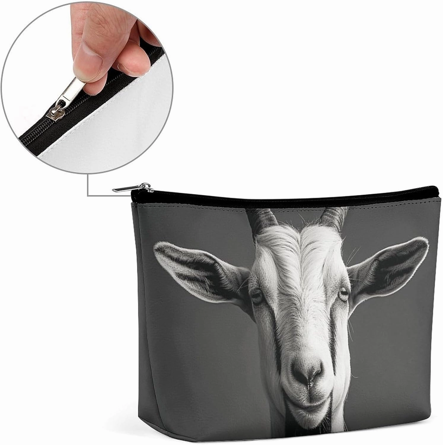 Portable Small Cosmetic Bag Cute Travel Makeup Bag Black And White Goat Waterproof Toiletry Bag for Women