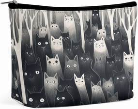 Portable Small Cosmetic Bag Cute Travel Makeup Bag Black Cats Waterproof Toiletry Bag for Women