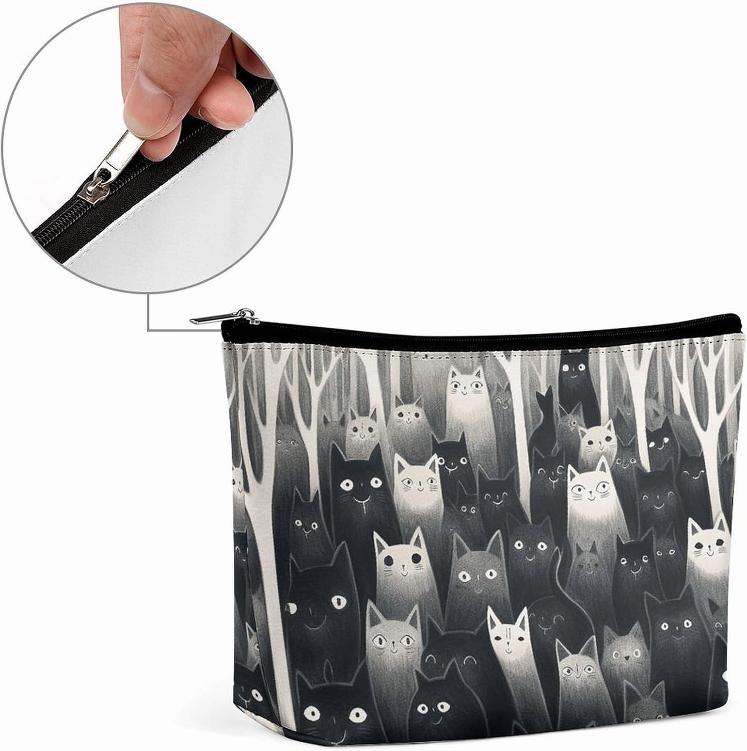 Portable Small Cosmetic Bag Cute Travel Makeup Bag Black Cats Waterproof Toiletry Bag for Women