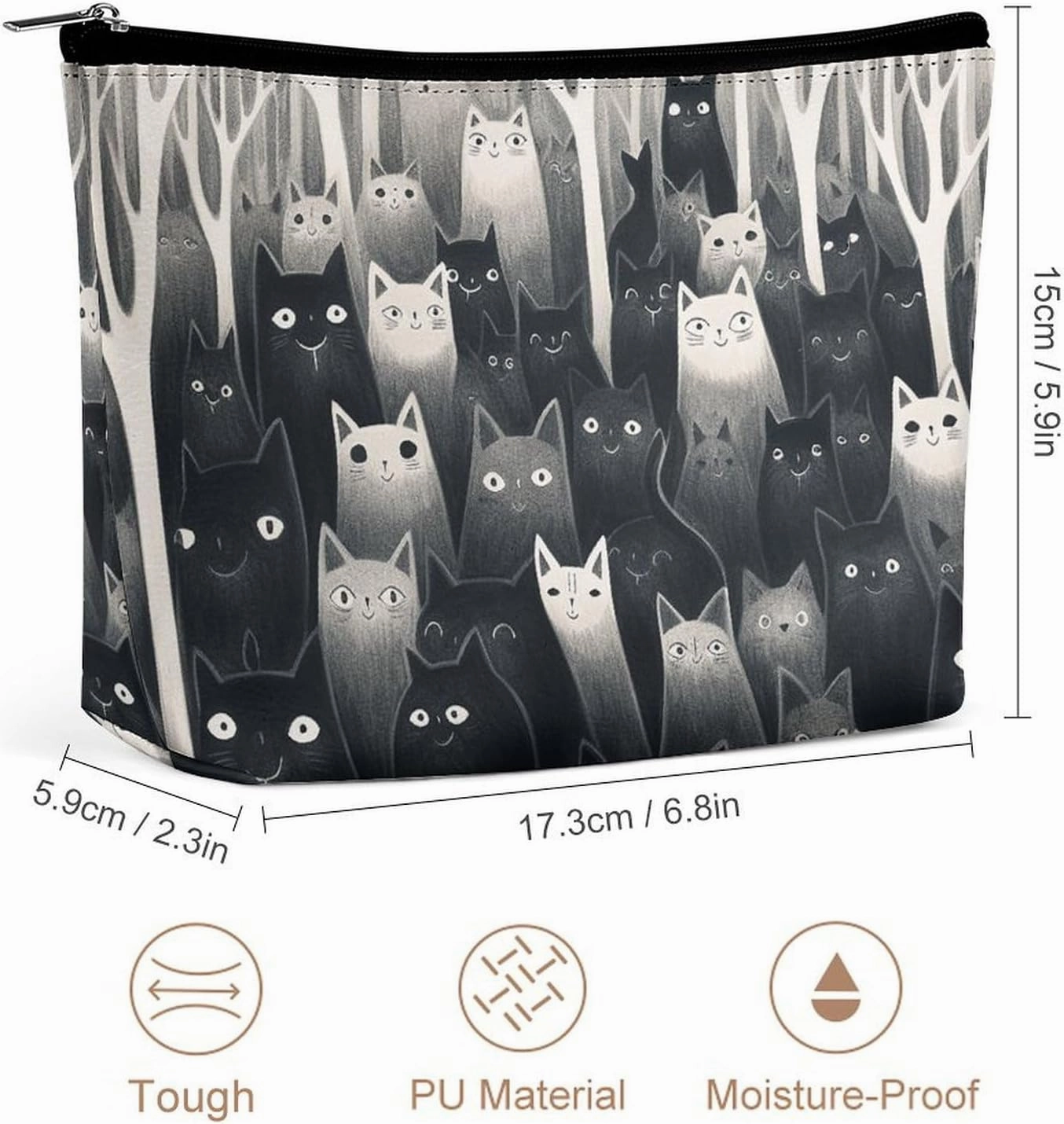 Portable Small Cosmetic Bag Cute Travel Makeup Bag Black Cats Waterproof Toiletry Bag for Women