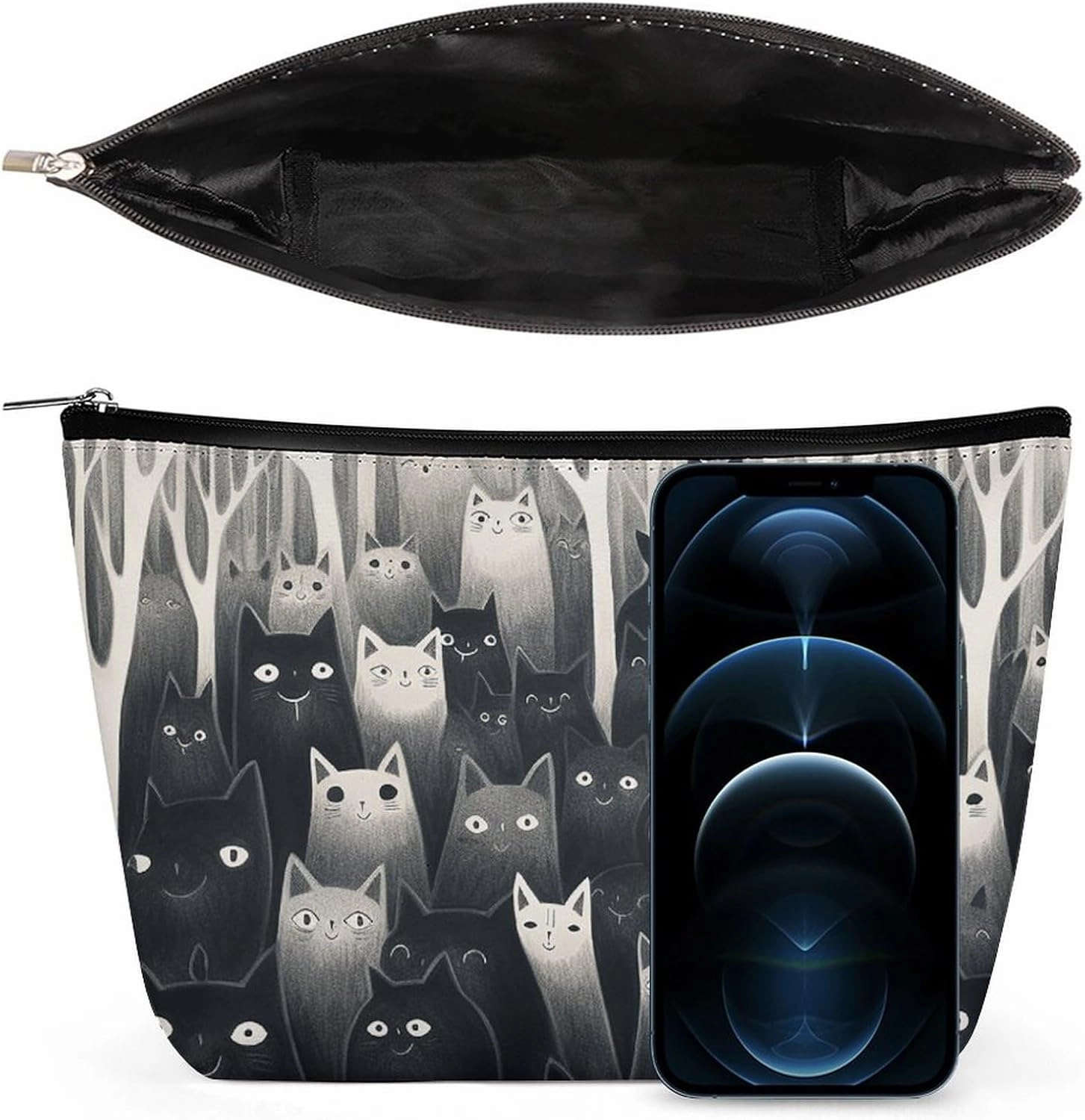 Portable Small Cosmetic Bag Cute Travel Makeup Bag Black Cats Waterproof Toiletry Bag for Women