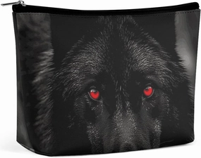 Portable Small Cosmetic Bag Cute Travel Makeup Bag Black Red Eyed Wolf Waterproof Toiletry Bag for Women