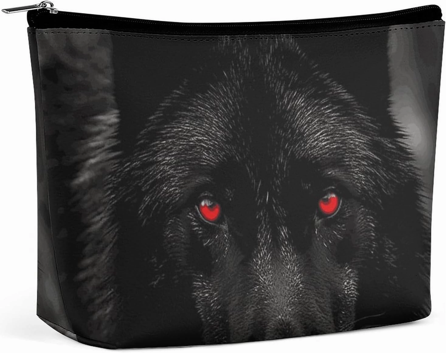 Portable Small Cosmetic Bag Cute Travel Makeup Bag Black Red Eyed Wolf Waterproof Toiletry Bag for Women