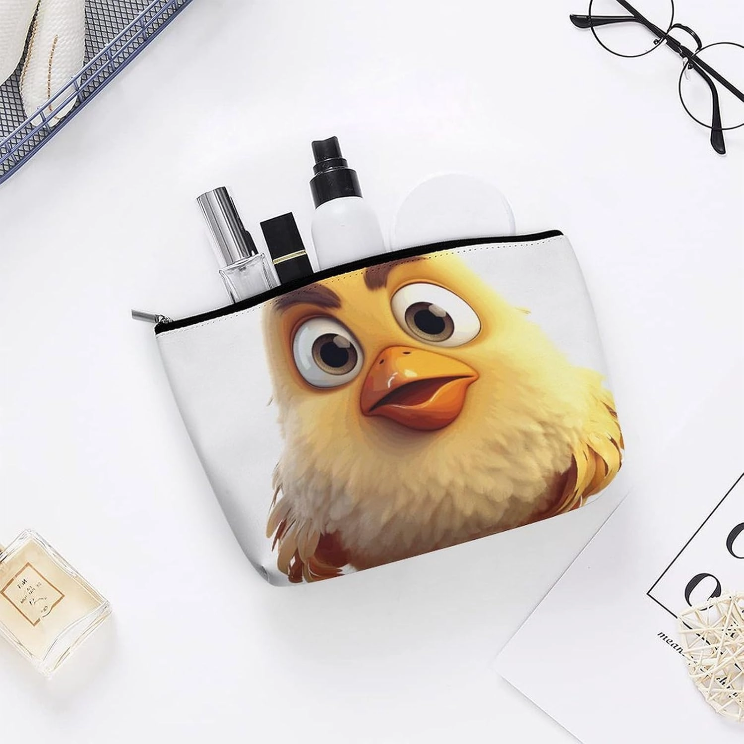 Portable Small Cosmetic Bag Cute Travel Makeup Bag Cartoon Chicken Waterproof Toiletry Bag for Women