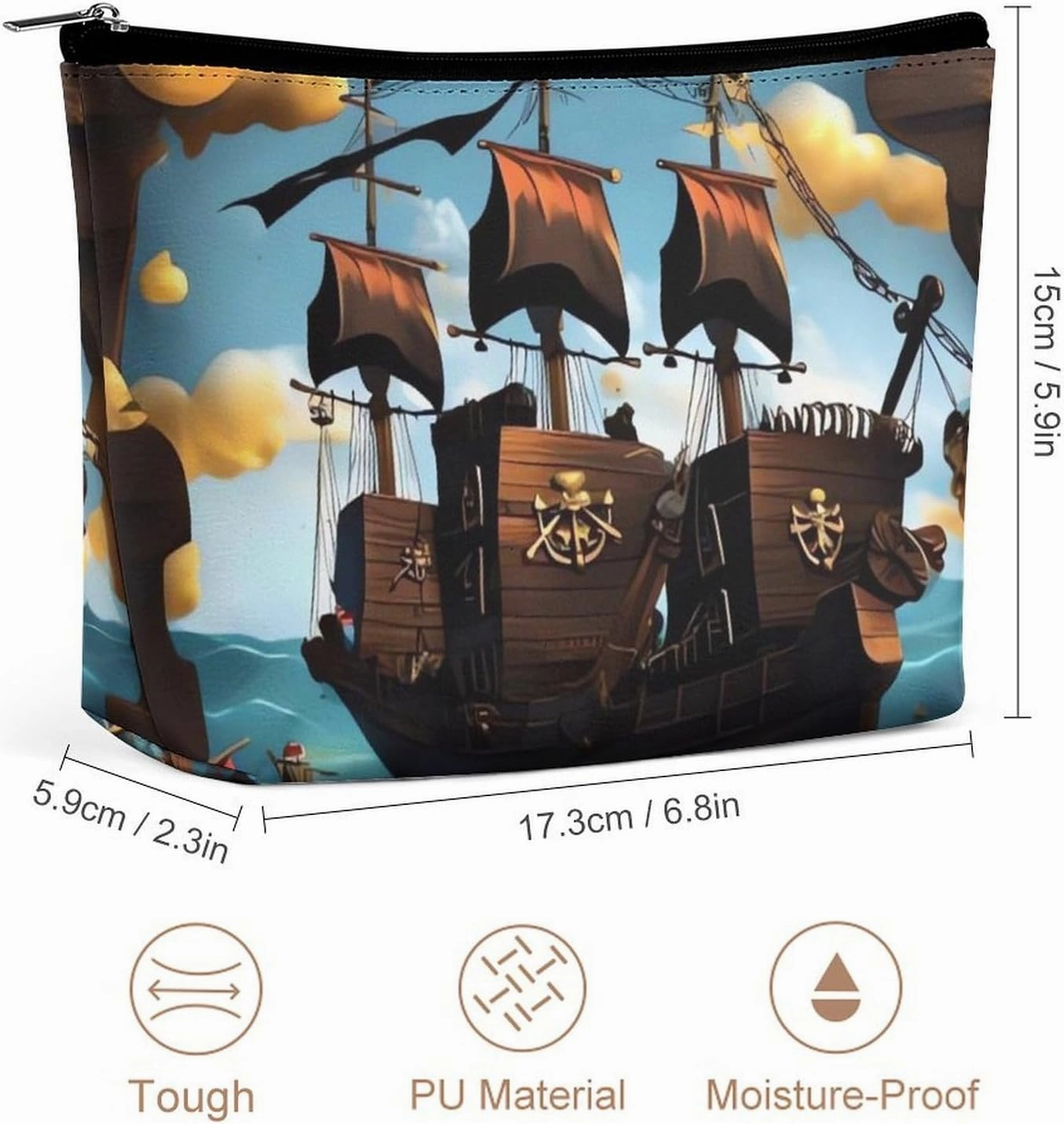Portable Small Cosmetic Bag Cute Travel Makeup Bag Cartoon Ship Waterproof Toiletry Bag for Women