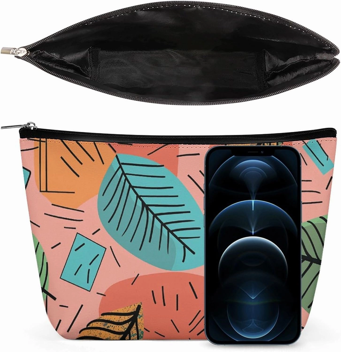 Portable Small Cosmetic Bag Cute Travel Makeup Bag Cartoon Style Leaves Waterproof Toiletry Bag for Women