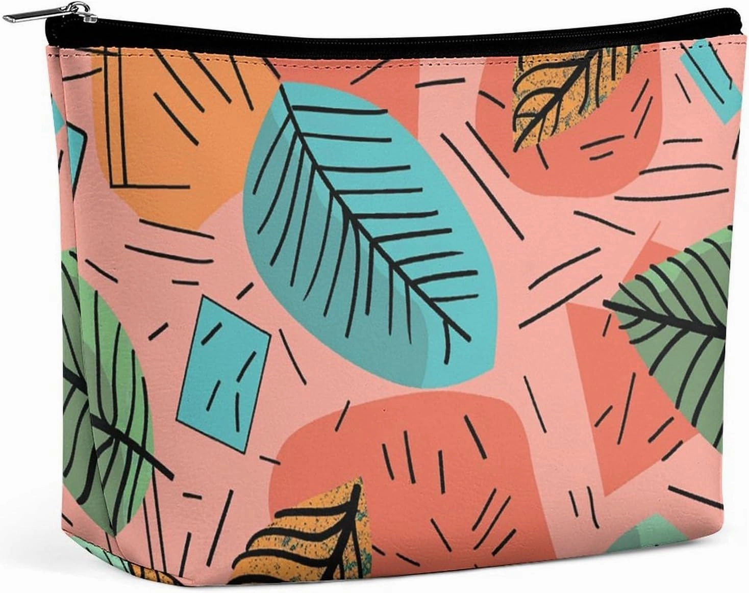 Portable Small Cosmetic Bag Cute Travel Makeup Bag Cartoon Style Leaves Waterproof Toiletry Bag for Women