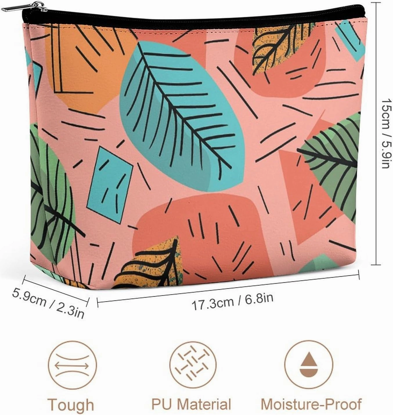 Portable Small Cosmetic Bag Cute Travel Makeup Bag Cartoon Style Leaves Waterproof Toiletry Bag for Women