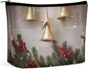 Portable Small Cosmetic Bag Cute Travel Makeup Bag Christmas Tree And Bells Waterproof Toiletry Bag for Women