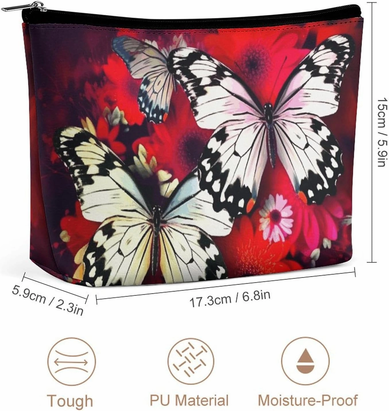 Portable Small Cosmetic Bag Cute Travel Makeup Bag Colorful Flowers Butterflies Waterproof Toiletry Bag for Women