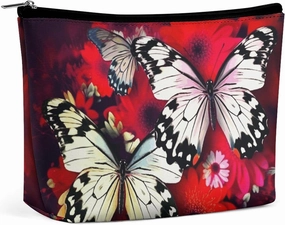 Portable Small Cosmetic Bag Cute Travel Makeup Bag Colorful Flowers Butterflies Waterproof Toiletry Bag for Women