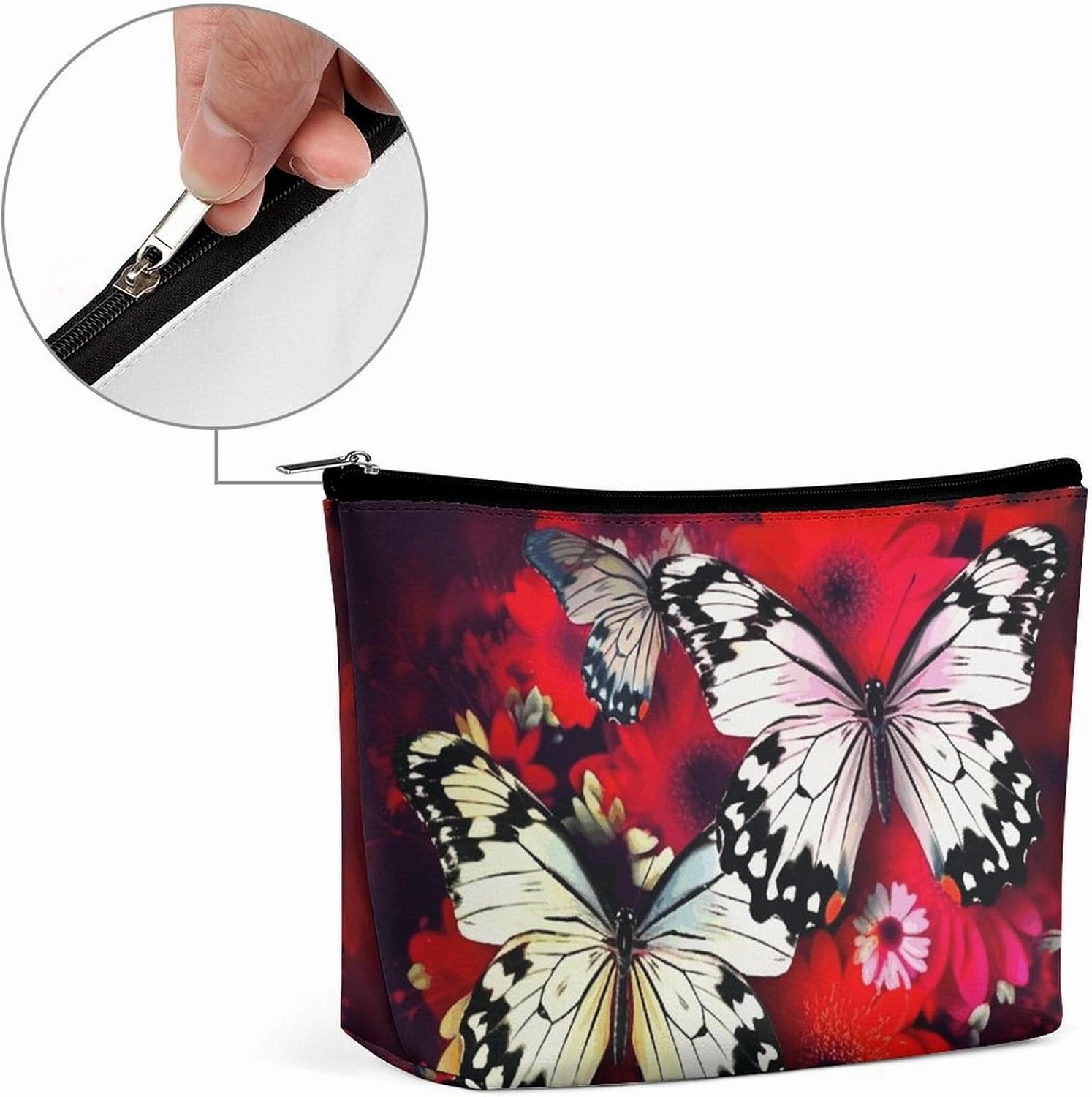 Portable Small Cosmetic Bag Cute Travel Makeup Bag Colorful Flowers Butterflies Waterproof Toiletry Bag for Women