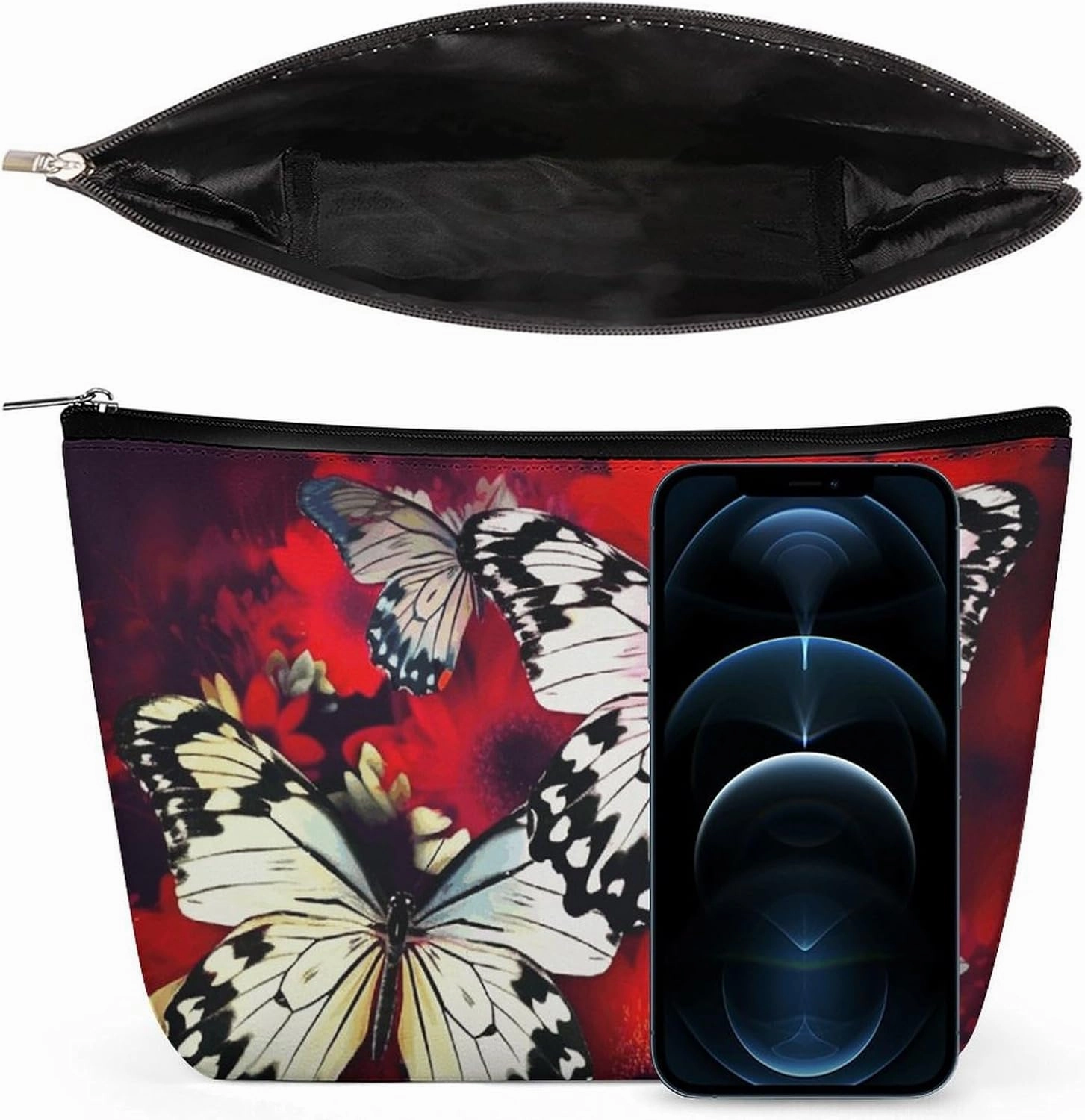 Portable Small Cosmetic Bag Cute Travel Makeup Bag Colorful Flowers Butterflies Waterproof Toiletry Bag for Women