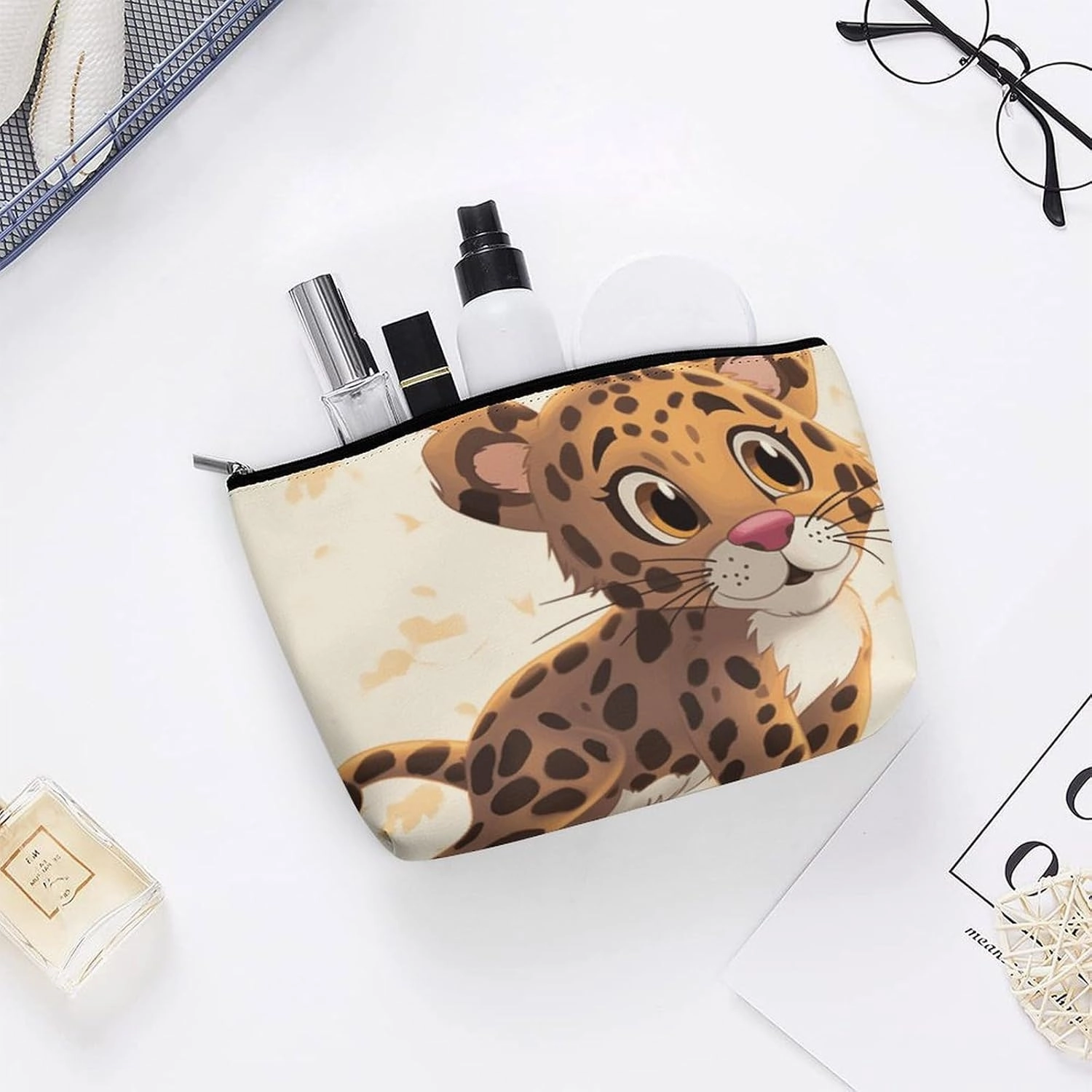 Portable Small Cosmetic Bag Cute Travel Makeup Bag Cute Baby Jaguar Waterproof Toiletry Bag for Women
